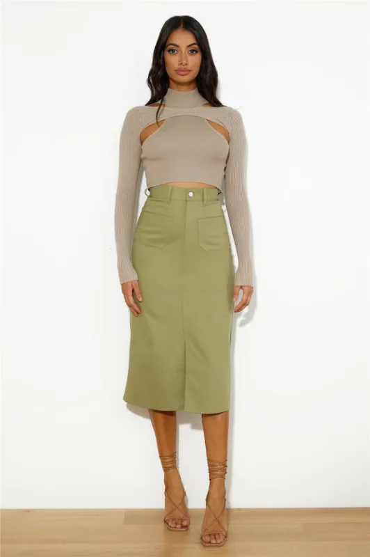 Influencer Look Midi Skirt Khaki sold by Hello Molly