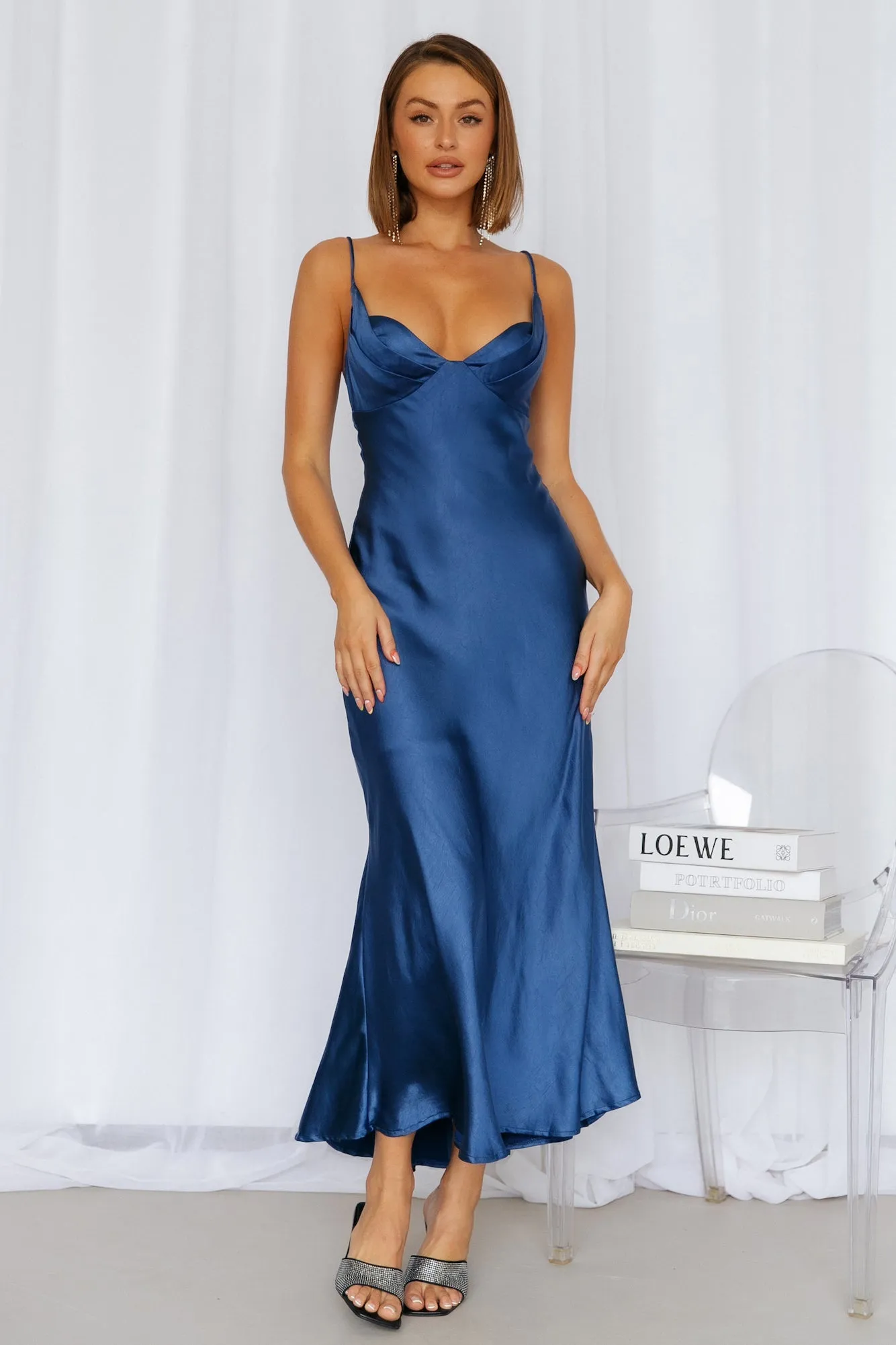 No Cloudy Skies Satin Maxi Dress Navy sold by Hello Molly product image thumbnail 3