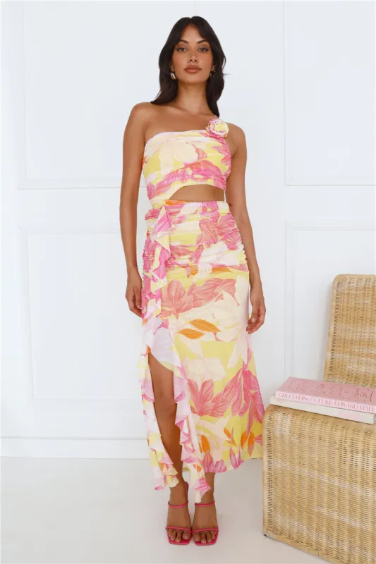 Another Lover One Shoulder Mesh Maxi Dress Yellow sold by Hello Molly