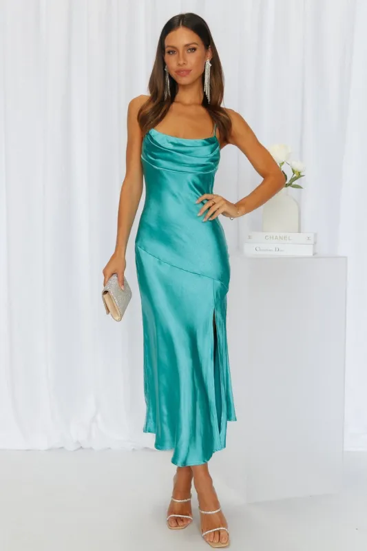 Lychee Martini Satin Midi Dress Aqua sold by Hello Molly