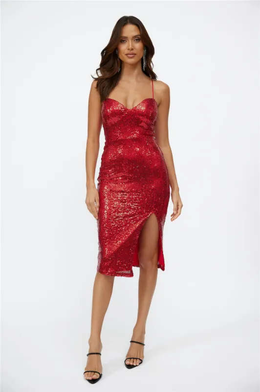 My Feels Midi Dress Red Sequin sold by Hello Molly