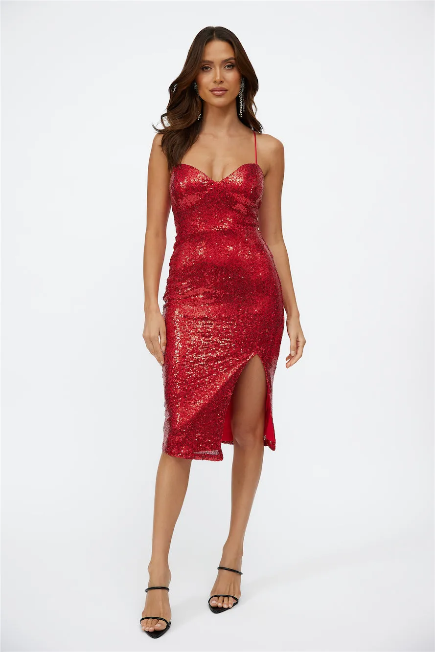 My Feels Midi Dress Red Sequin sold by Hello Molly