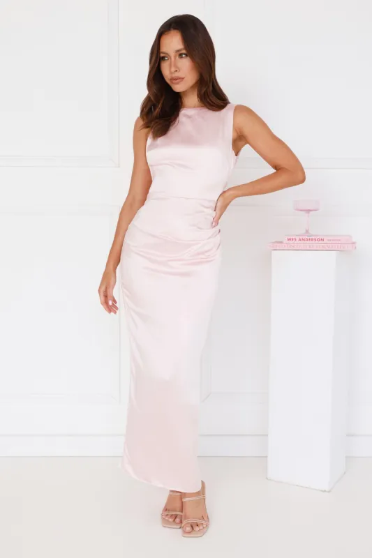 Twilight Affair Satin Maxi Dress Pink sold by Hello Molly