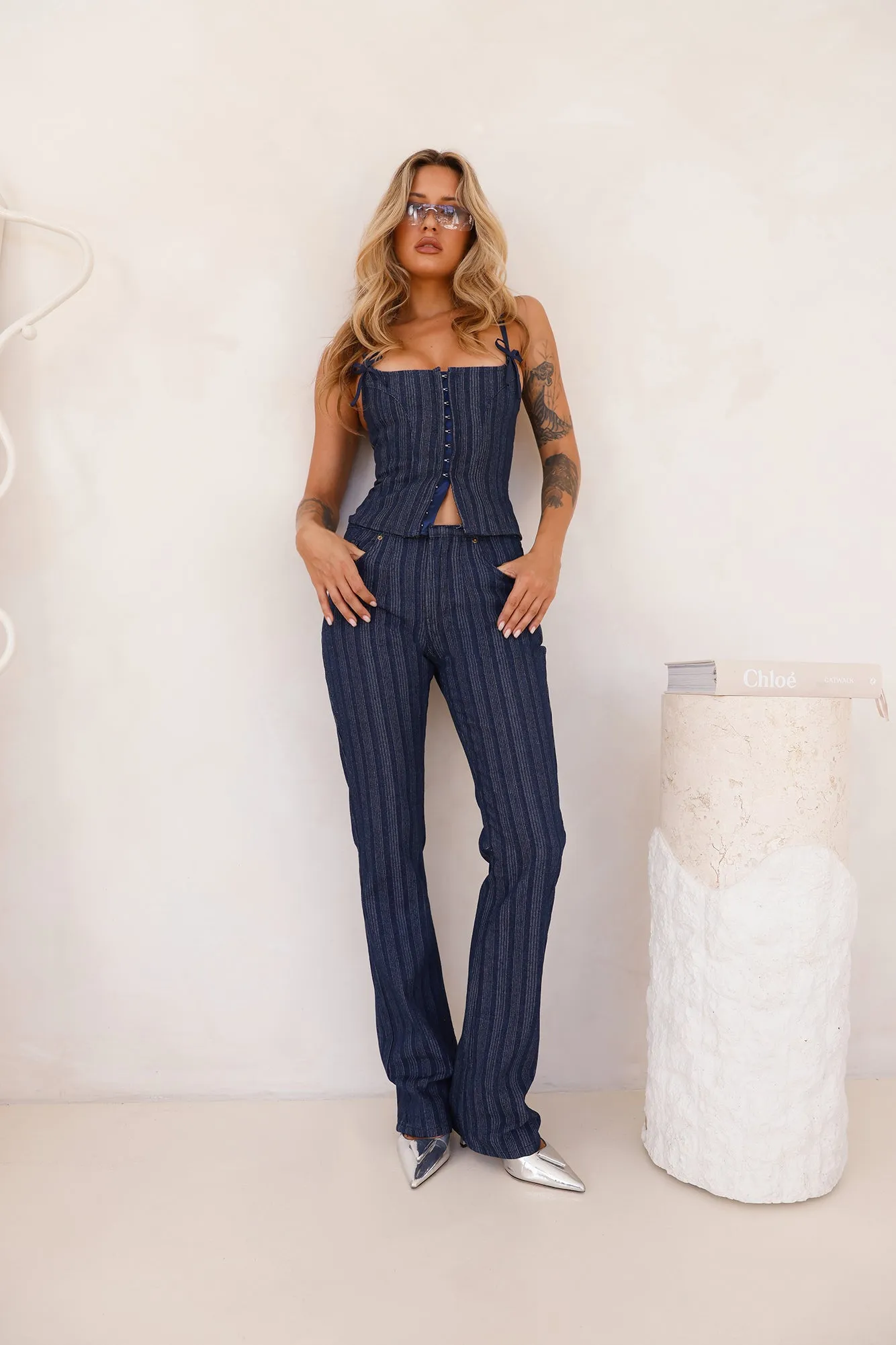 LIONESS Charismatic Denim Corset Dark Pinstripe sold by Hello Molly product image thumbnail 4