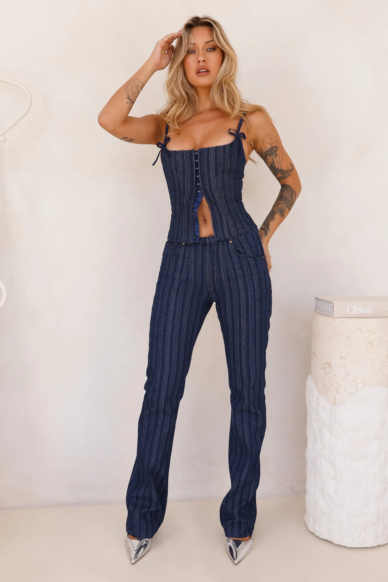 LIONESS Charismatic Denim Corset Dark Pinstripe sold by Hello Molly product image thumbnail 5