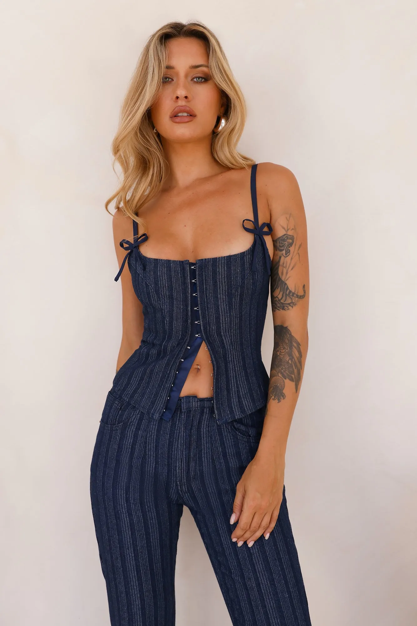 LIONESS Charismatic Denim Corset Dark Pinstripe sold by Hello Molly product image thumbnail 2