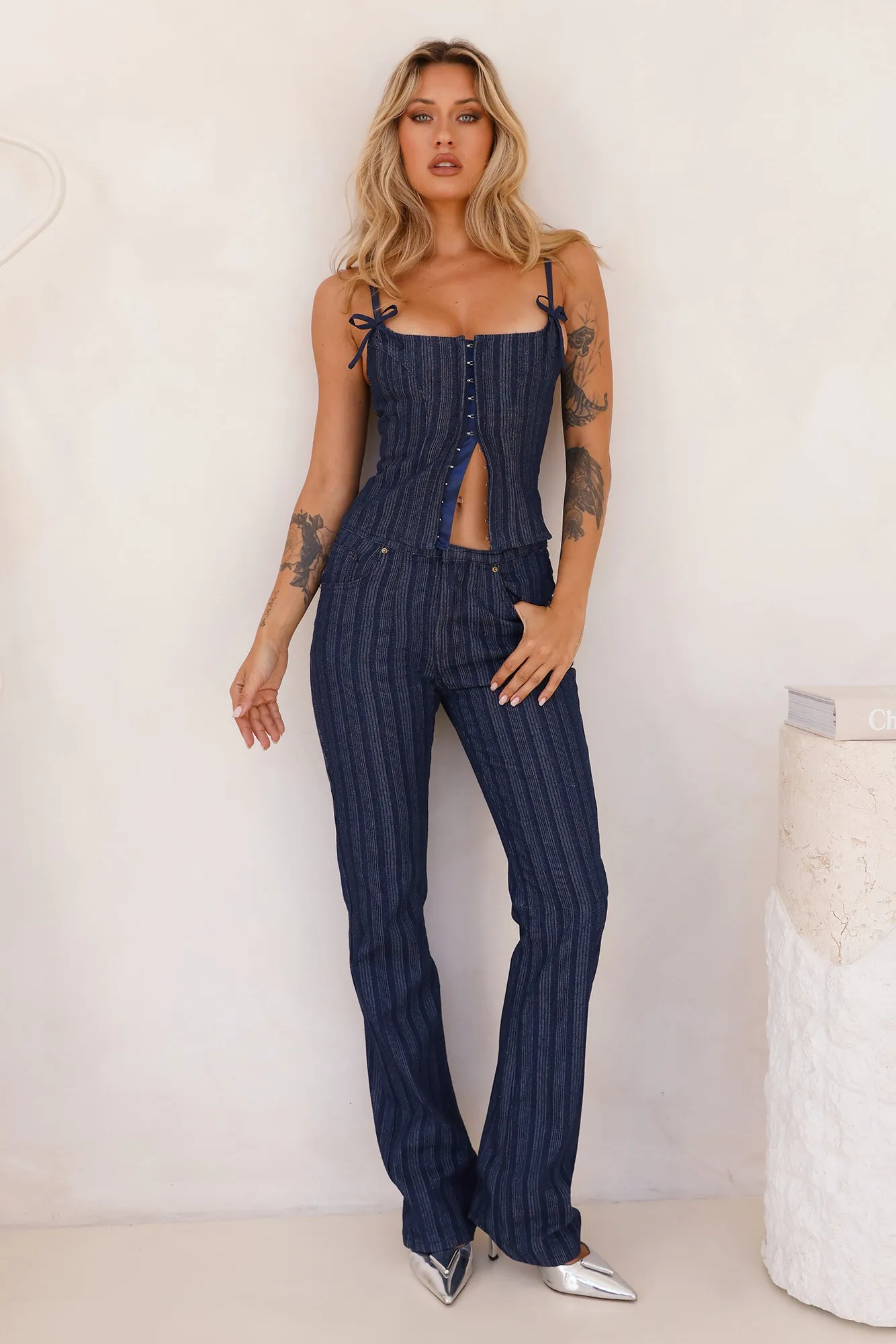 LIONESS Charismatic Denim Corset Dark Pinstripe sold by Hello Molly product image thumbnail 3