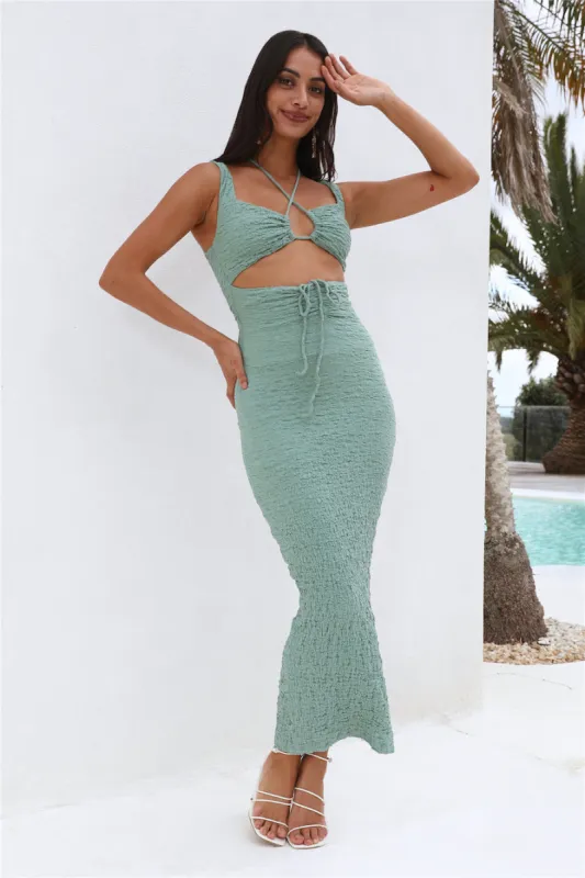 Found Gold Midi Dress Sage sold by Hello Molly