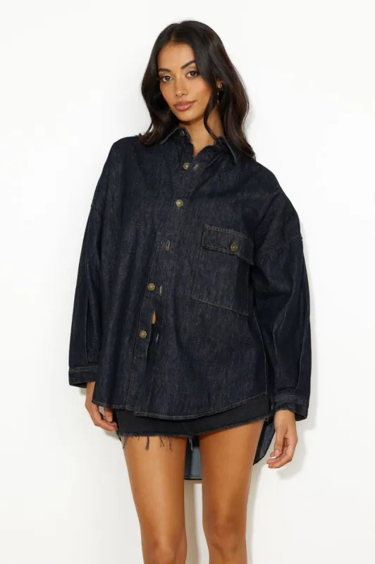 LIONESS NYC Boyfriend Shirt Dark Denim sold by Hello Molly