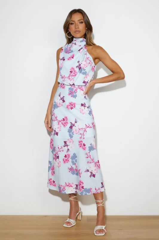 Got Me Looking Satin Maxi Dress Blue sold by Hello Molly