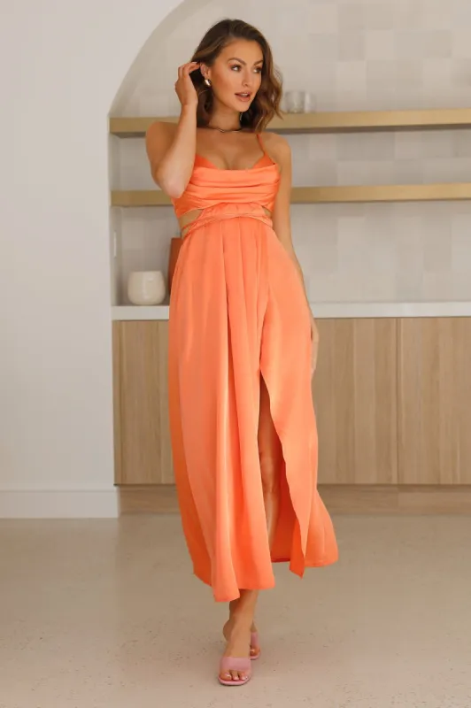 Early Mornings Satin Maxi Dress Orange sold by Hello Molly
