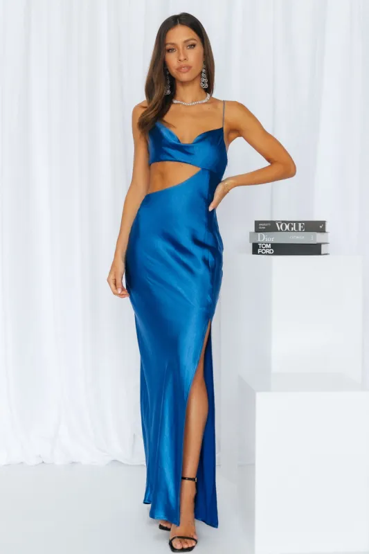Oceanic Eyes Satin Maxi Dress Royal Blue sold by Hello Molly