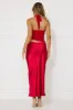 Popping Bottles Satin Mesh Halter Maxi Dress Red sold by Hello Molly