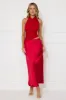 Popping Bottles Satin Mesh Halter Maxi Dress Red sold by Hello Molly