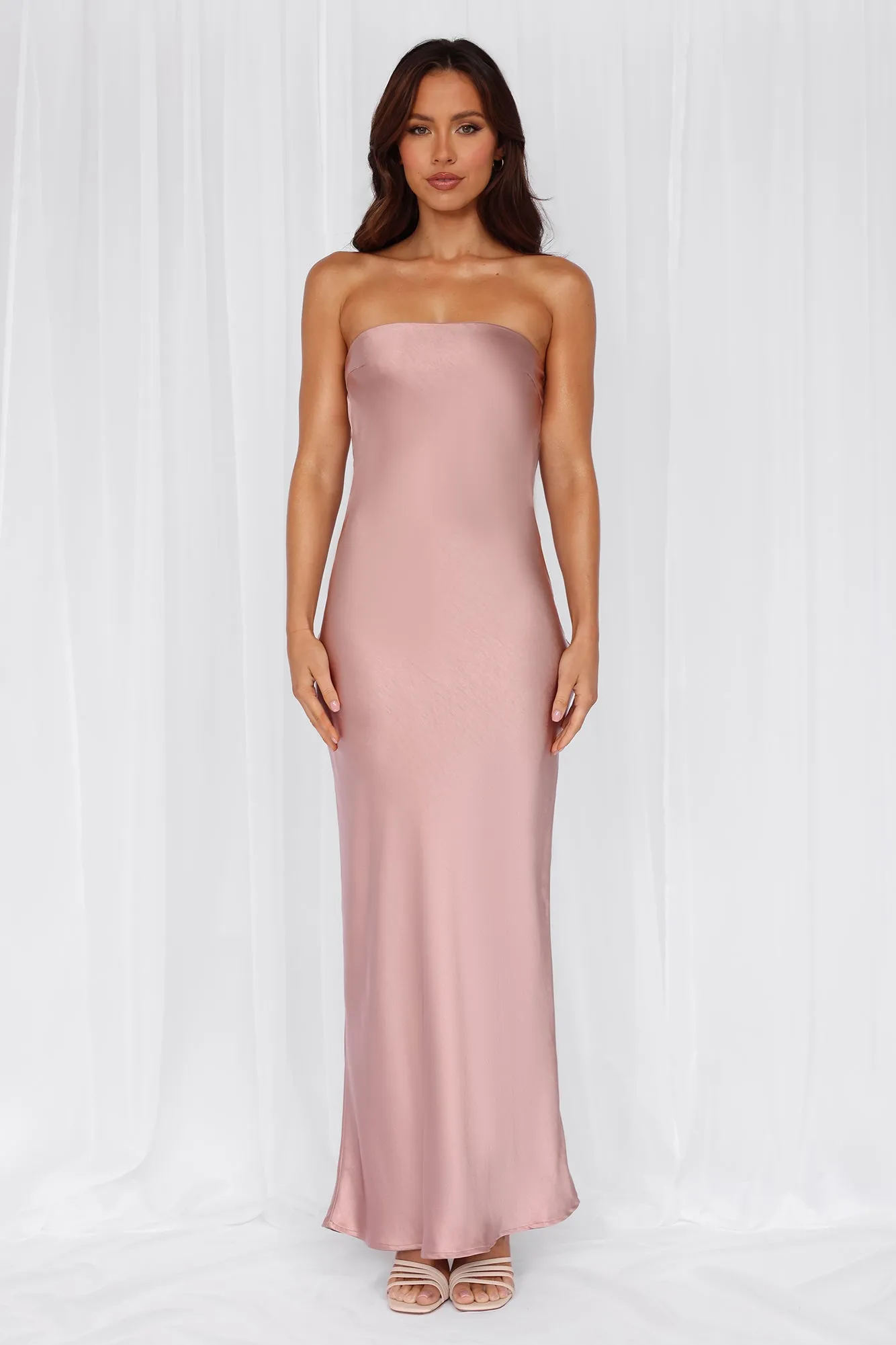HELLO MOLLY The Felicity Strapless Satin Maxi Dress Dusty Pink sold by Hello Molly product image thumbnail 5