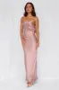 HELLO MOLLY The Felicity Strapless Satin Maxi Dress Dusty Pink sold by Hello Molly
