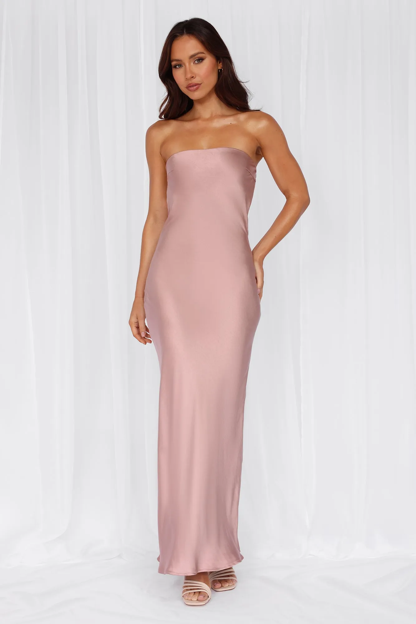 HELLO MOLLY The Felicity Strapless Satin Maxi Dress Dusty Pink sold by Hello Molly product image thumbnail 3