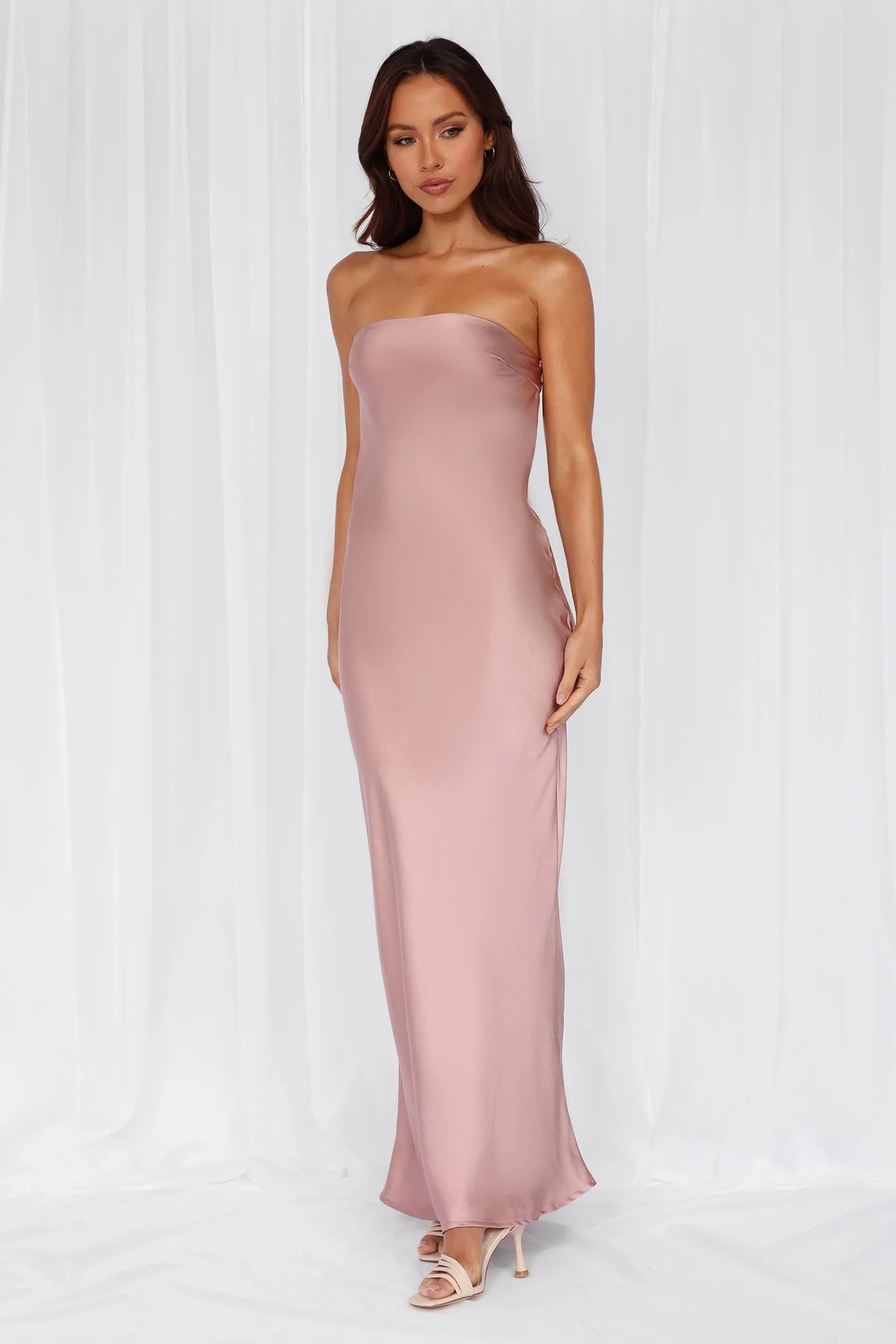 HELLO MOLLY The Felicity Strapless Satin Maxi Dress Dusty Pink sold by Hello Molly product image thumbnail 4