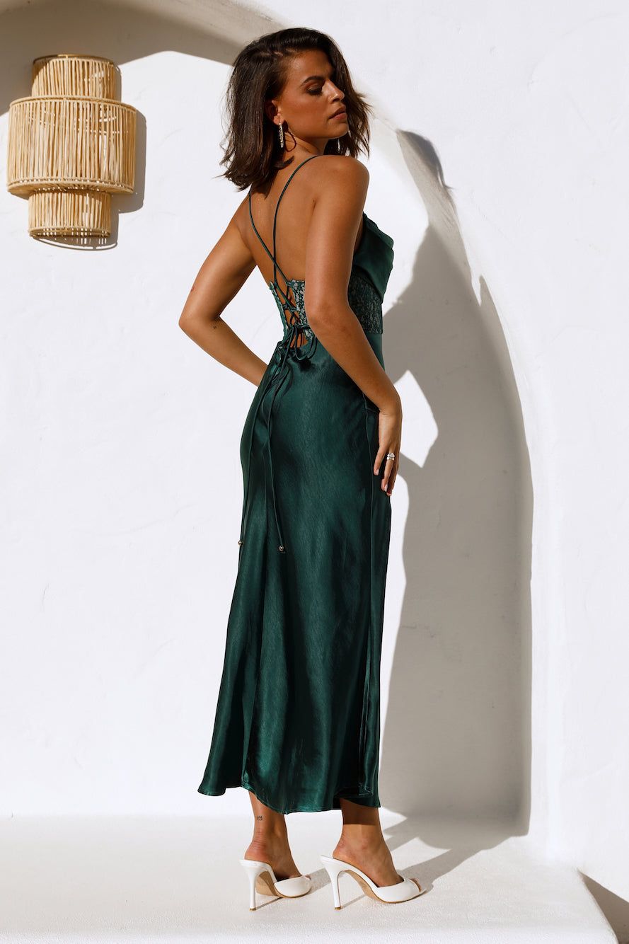 Sipping Waterfalls Satin Midi Dress Green sold by Hello Molly product image thumbnail 4