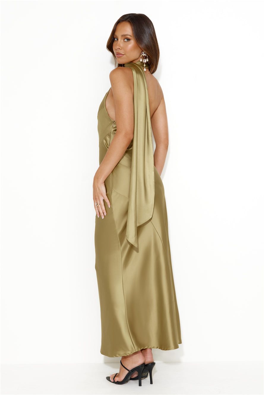 Glistening Star Satin Maxi Dress Olive sold by Hello Molly product image thumbnail 5