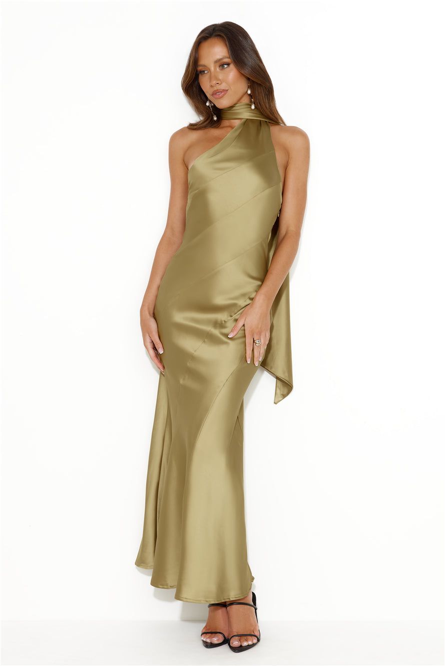 Glistening Star Satin Maxi Dress Olive sold by Hello Molly product image thumbnail 3