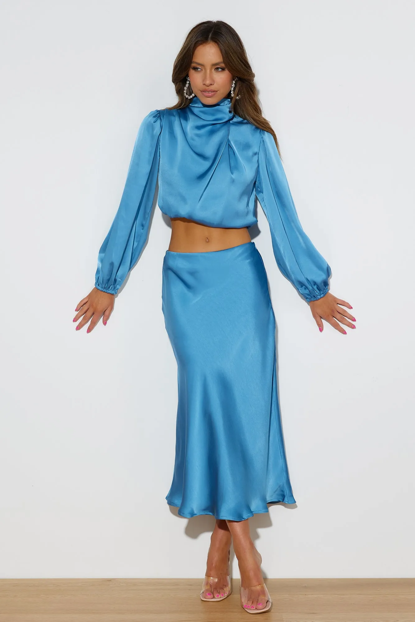 Pretty Guest Midi Skirt Blue sold by Hello Molly