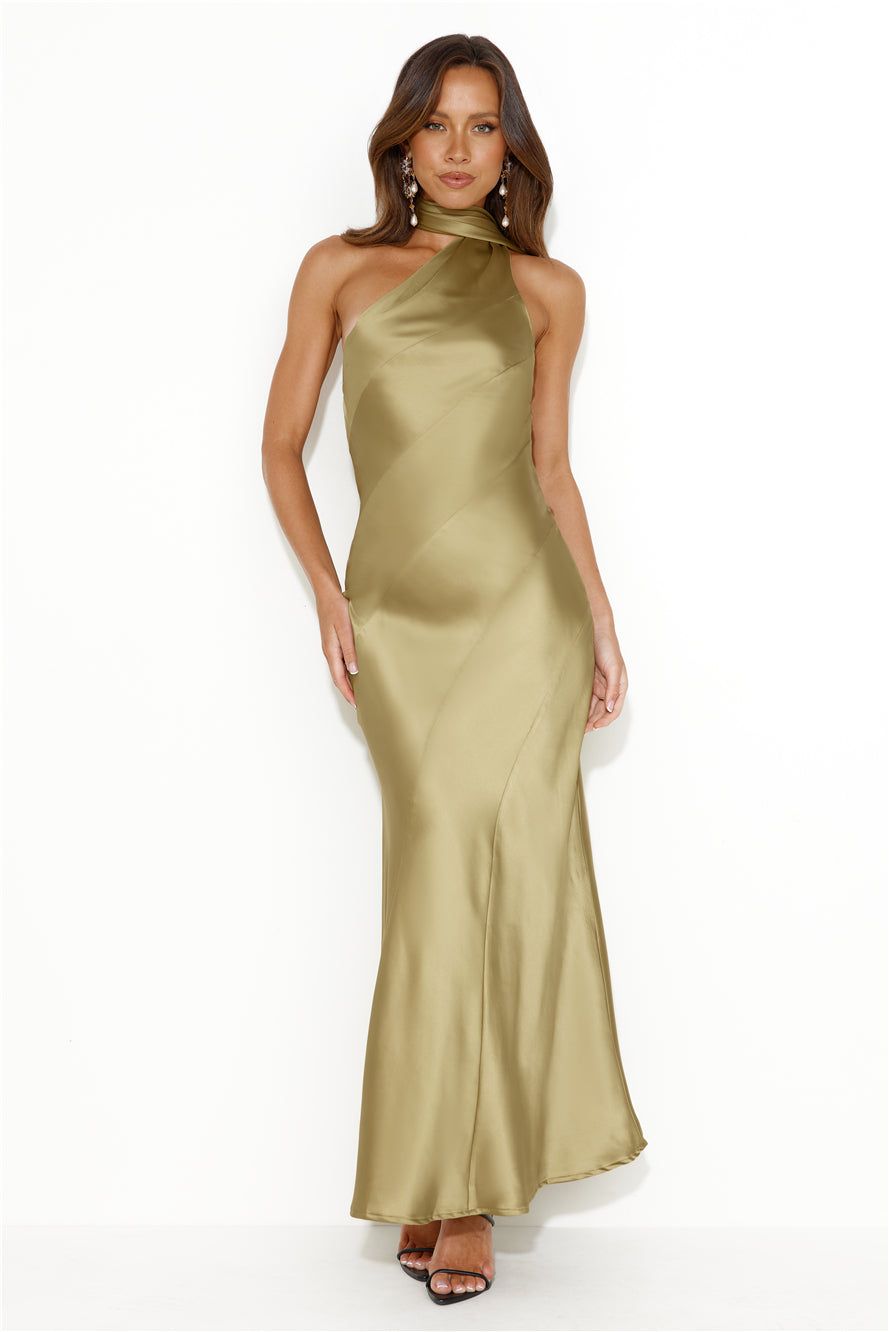 Glistening Star Satin Maxi Dress Olive sold by Hello Molly product image thumbnail 4