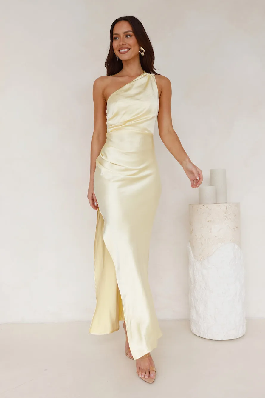 Luxe Charm One Shoulder Satin Maxi Dress Yellow sold by Hello Molly product image thumbnail 3
