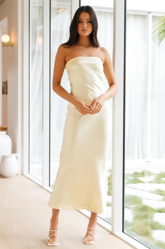 Run To The Top Satin Maxi Dress Yellow sold by Hello Molly