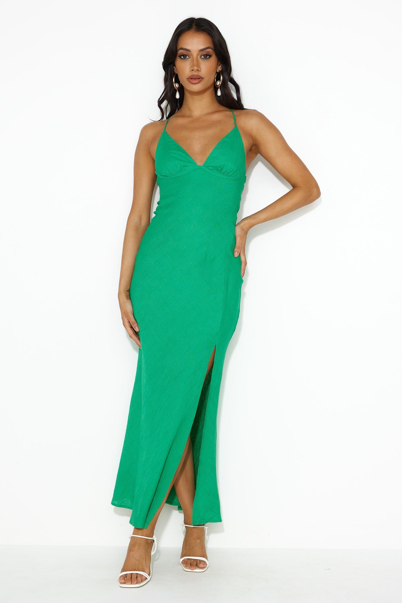 Coastal Resort Linen Midi Dress Green sold by Hello Molly