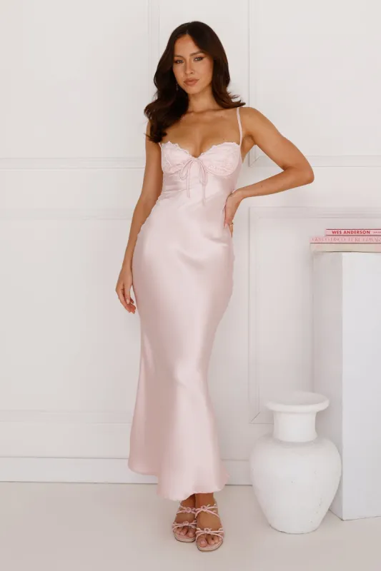 Piece Of Perfection Satin Maxi Dress Blush sold by Hello Molly