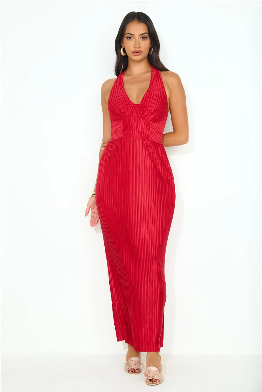 Special Events Pleated Halter Maxi Dress Red sold by Hello Molly