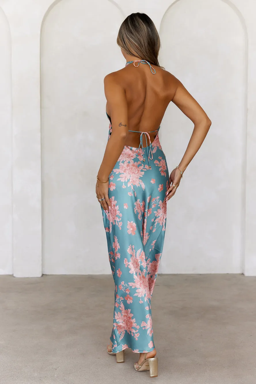 Love Signs Halter Satin Maxi Dress Sage sold by Hello Molly product image thumbnail 5