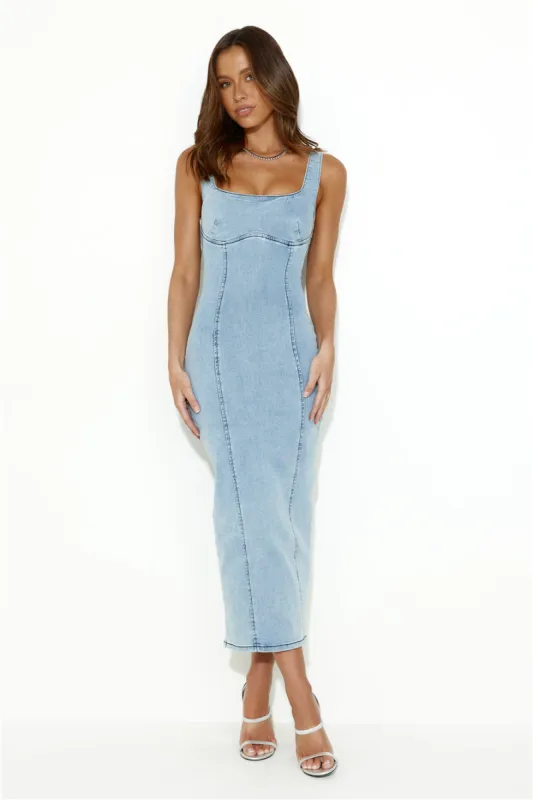 Momentum Maker Midi Dress Light Denim sold by Hello Molly