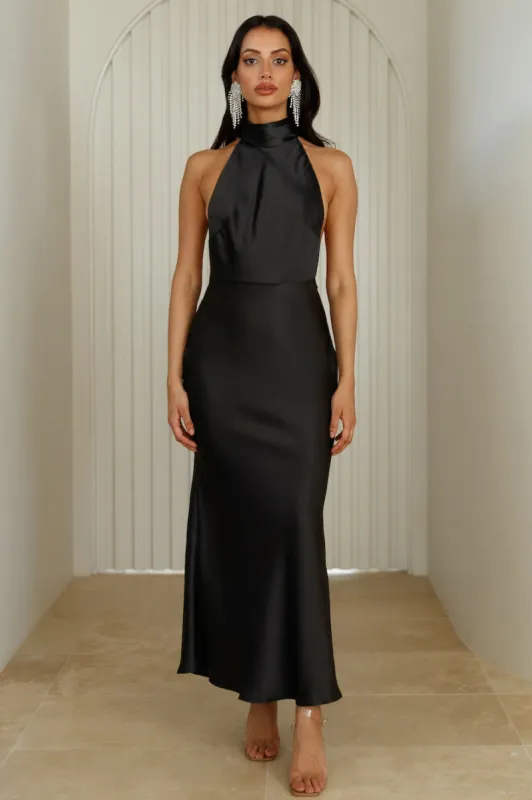 Luxurious Lady Satin Maxi Dress Black sold by Hello Molly