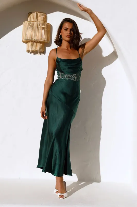 Sipping Waterfalls Satin Midi Dress Green sold by Hello Molly