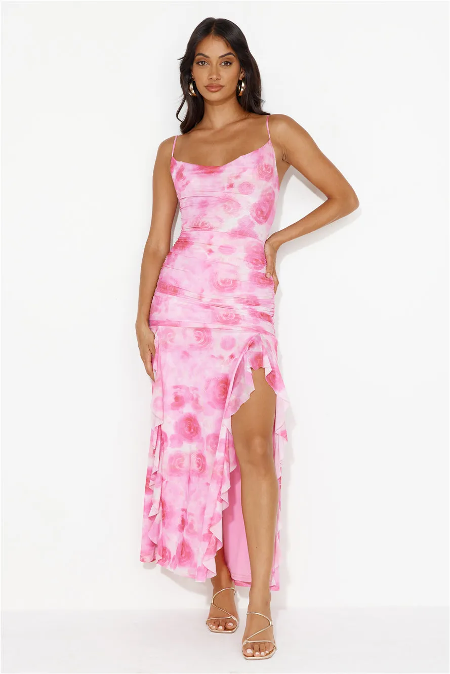 Dj's Music Mesh Frill Maxi Dress Pink sold by Hello Molly