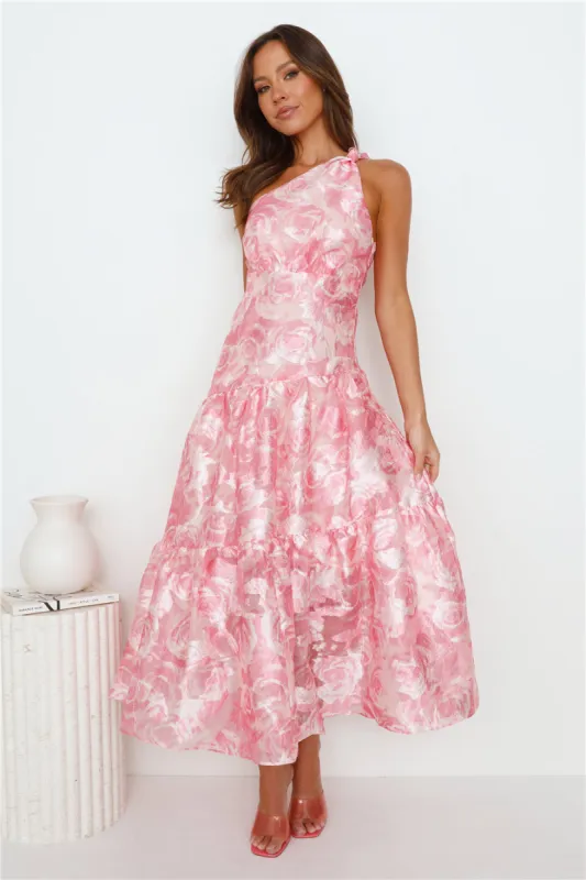 Fashion Blast One Shoulder Midi Dress Pink sold by Hello Molly