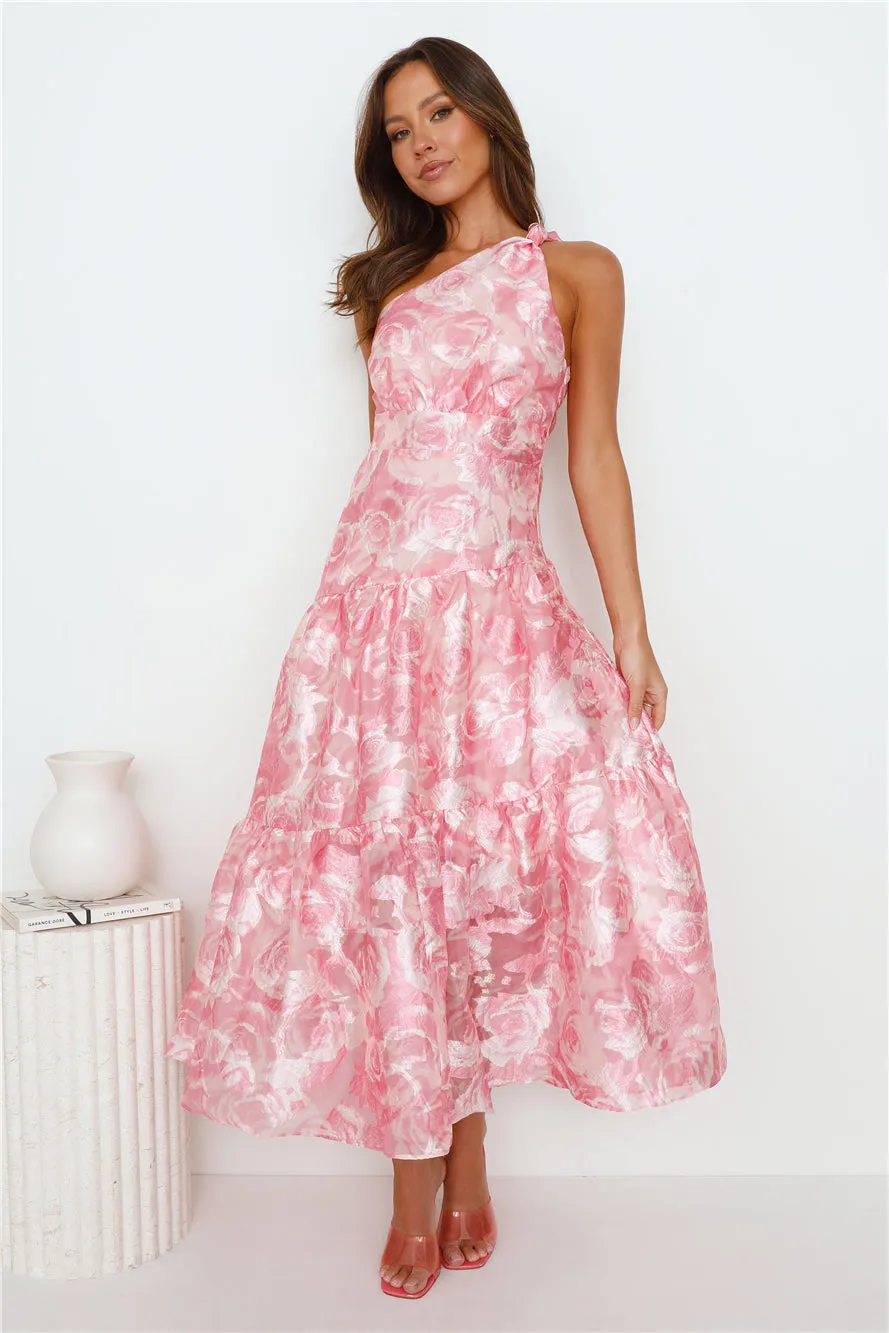 Fashion Blast One Shoulder Midi Dress Pink sold by Hello Molly