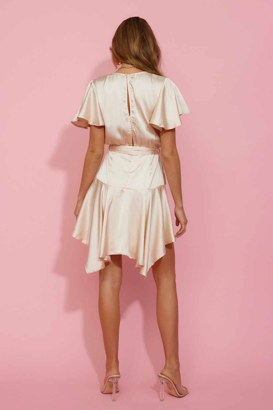 Silk Wrap Mini Dress Beige sold by Hello Molly product image thumbnail 5