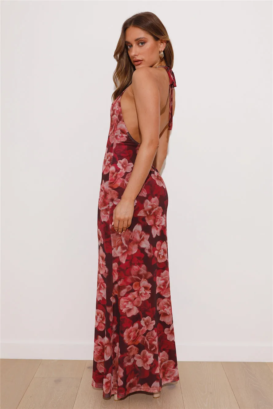 RUNAWAY Evalina Maxi Dress Wine Floral sold by Hello Molly product image thumbnail 3