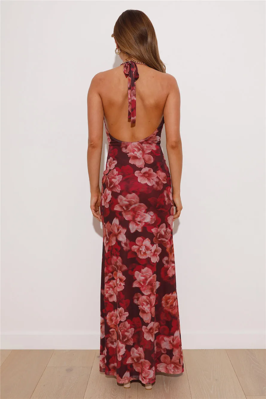 RUNAWAY Evalina Maxi Dress Wine Floral sold by Hello Molly product image thumbnail 4