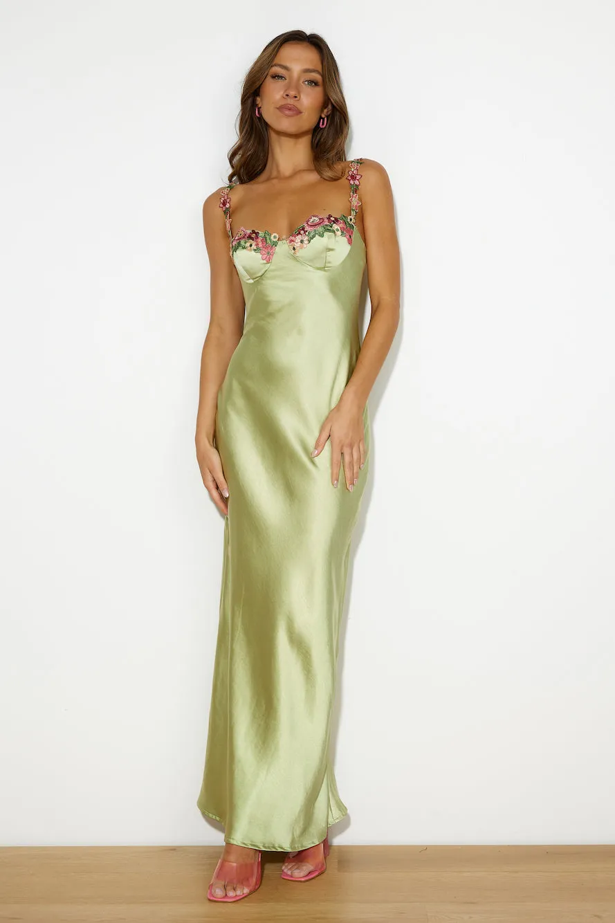 French Countryside Satin Maxi Dress Sage sold by Hello Molly product image thumbnail 3