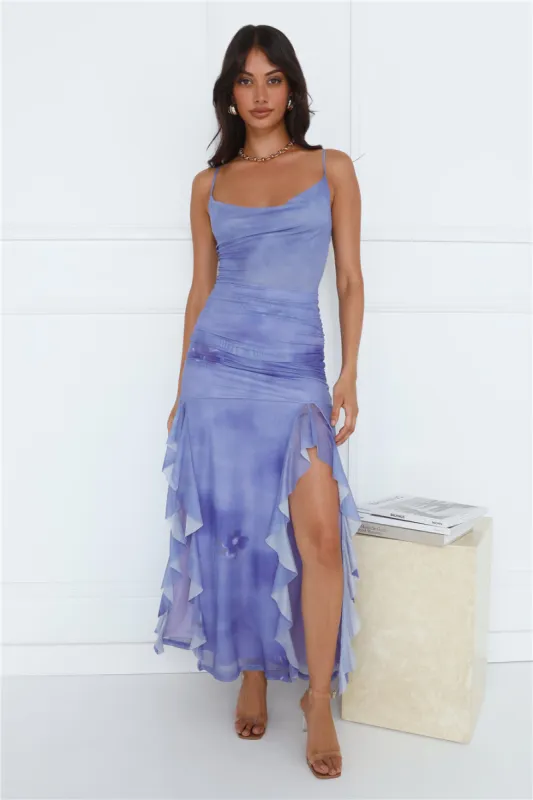 Dj On The Dance Floor Mesh Frill Maxi Dress Purple sold by Hello Molly