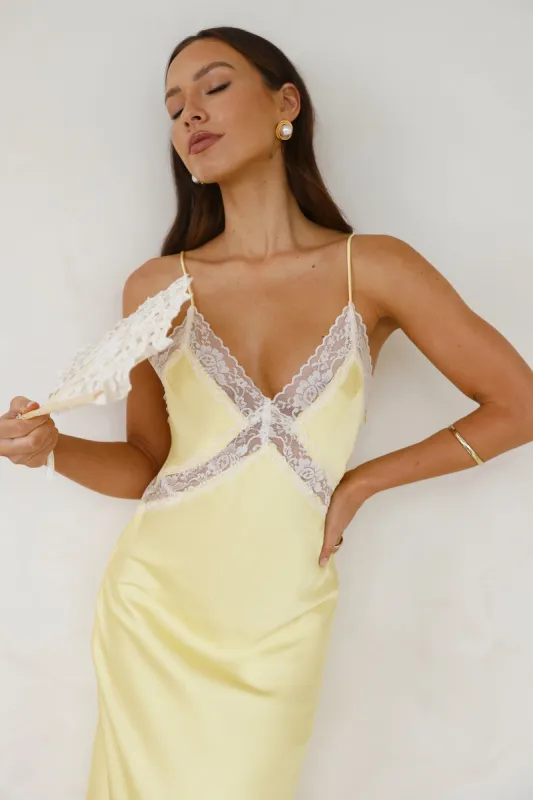 Ultimate Love Satin Slip Maxi Dress Yellow sold by Hello Molly