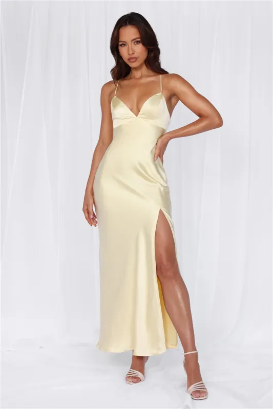 HELLO MOLLY The Sophia Satin Maxi Dress Yellow sold by Hello Molly