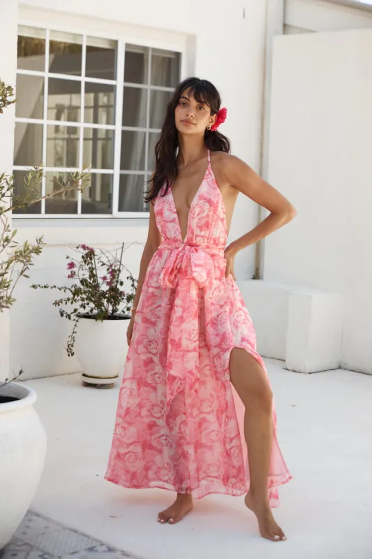 Rules To Follow Halter Maxi Dress Pink sold by Hello Molly