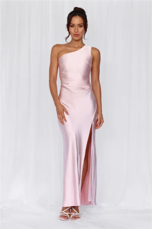 HELLO MOLLY The Aurora One Shoulder Satin Maxi Dress Pink sold by Hello Molly