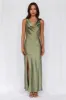 HELLO MOLLY The Loretta Cowl Satin Maxi Dress Olive sold by Hello Molly