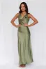 HELLO MOLLY The Loretta Cowl Satin Maxi Dress Olive sold by Hello Molly